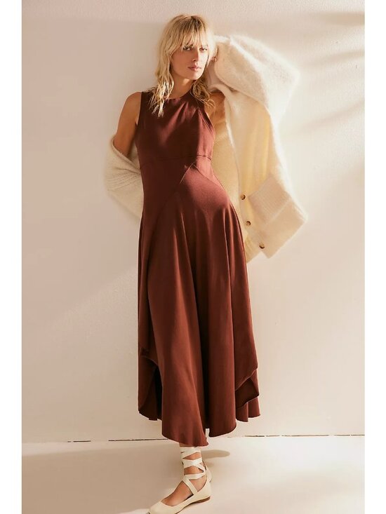 FP Beach Dresses & Skirts - Free People Beach Main Street Midi Dress in Classic Brown Size XL